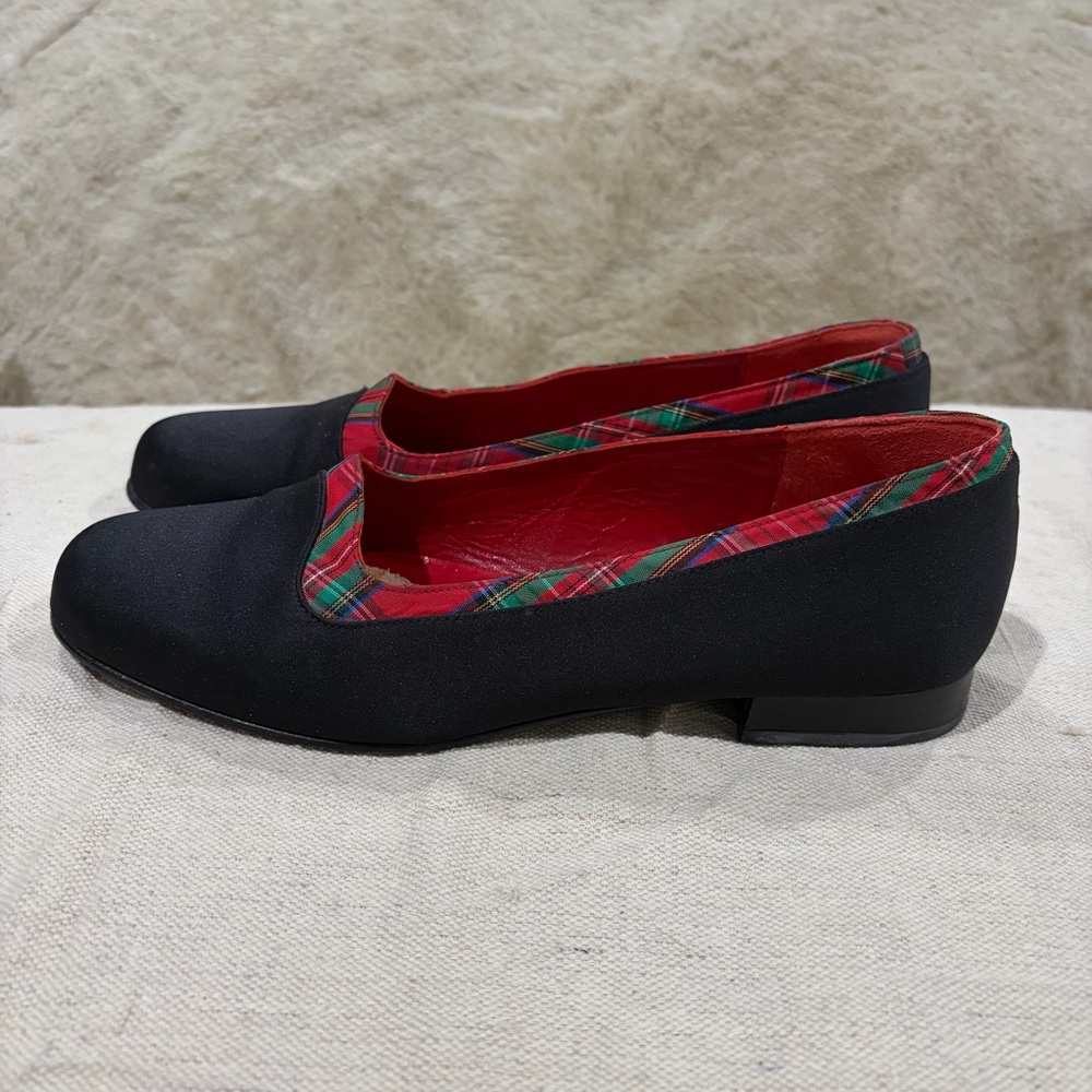 Talbots Ballet Flats with Red Tartan Plaid Trim